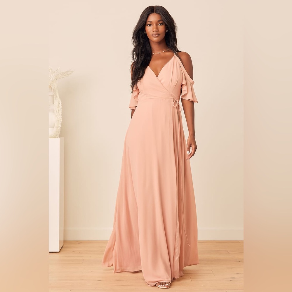*NWT* Lulu's Easy Listening Blush Cold-Shoulder Wrap Maxi Dress - Bridesmaid
